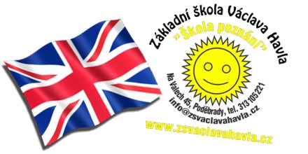 Vlajka Velké Británie a logo školy